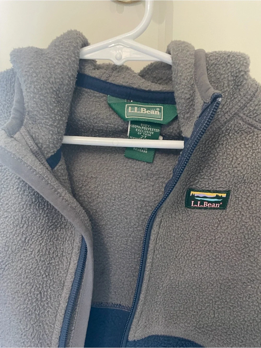 L.L.Bean Toddler Hooded Fleece Jacket Gray Navy 2T